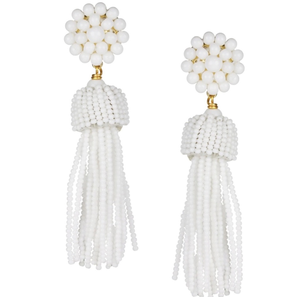 Lisi Lerch | White Glass Beaded Tassel Earrings